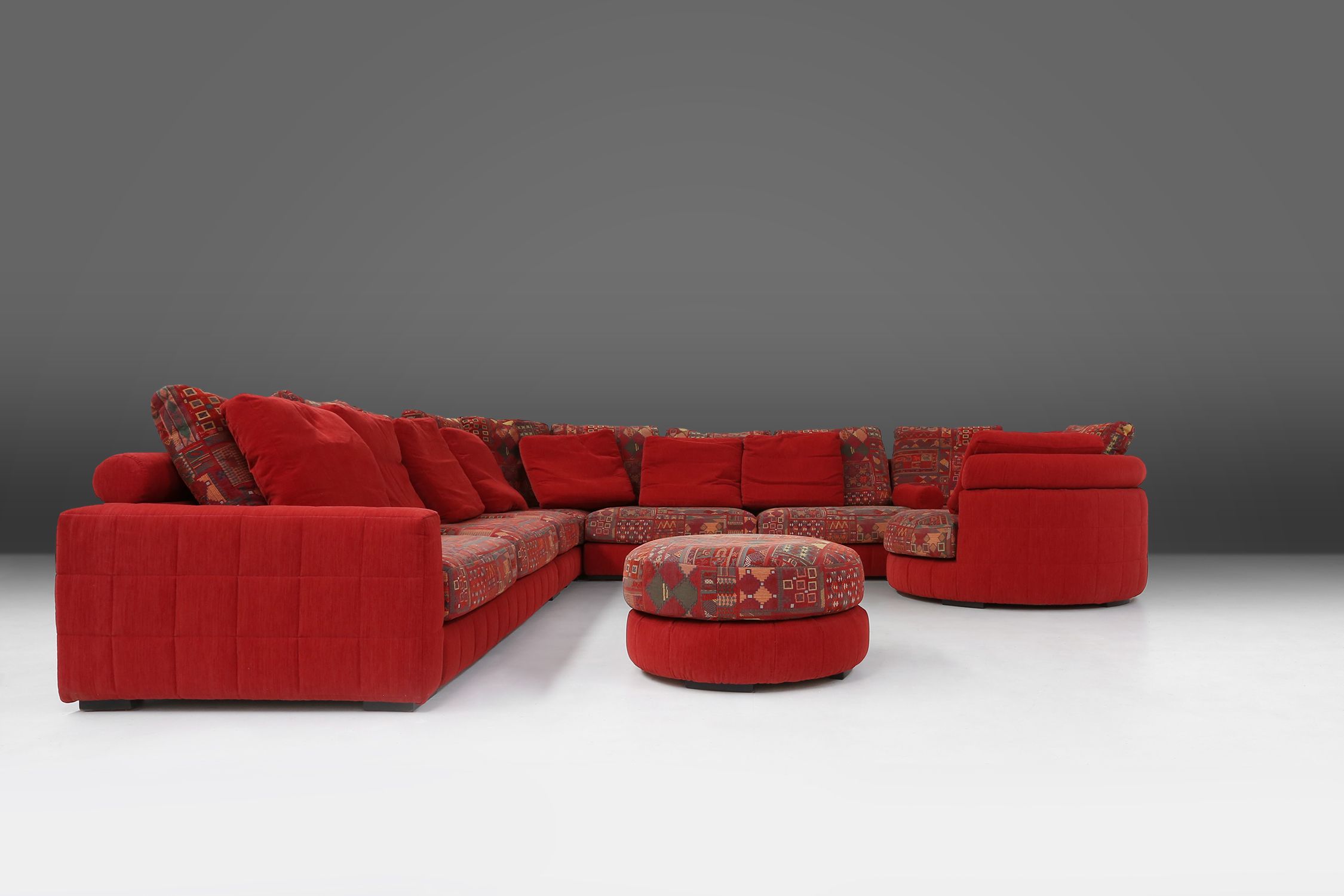 Modular Sofa in Red and Patterned Upholstery by Roche Bobois, France 1980sthumbnail
